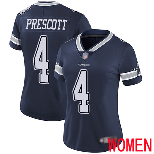 Women Dallas Cowboys Limited Navy Blue Dak Prescott Home #4 Vapor Untouchable NFL Jersey->women nfl jersey->Women Jersey